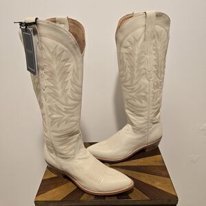 Lucchese Tall Sorrell Boots Cowgirl Western Women 10 B Ivory White Boho Festival